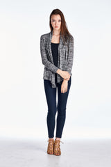 Women's Long Sleeve Black & Grey Melange Knit Open Cardigan Cardigan - Tophatter Daily Deals