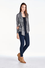 Women's Long Sleeve Black & Grey Melange Knit Open Cardigan Cardigan - Tophatter Daily Deals