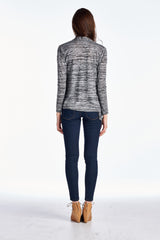 Women's Long Sleeve Black & Grey Melange Knit Open Cardigan Cardigan - Tophatter Daily Deals