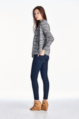 Women's Long Sleeve Black & Grey Melange Knit Open Cardigan Cardigan - Tophatter Daily Deals