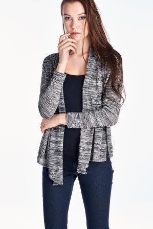 Women's Long Sleeve Black & Grey Melange Knit Open Cardigan Black 74 Cardigan - Tophatter Daily Deals