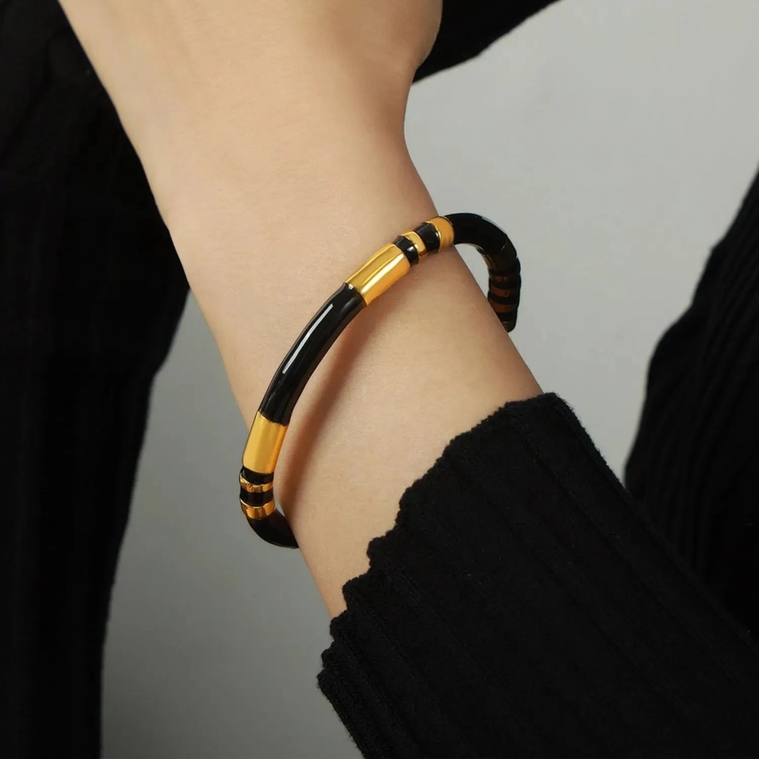Enamel Titanium Steel Cuff Bracelet Black One Size Bracelets - Tophatter Daily Deals