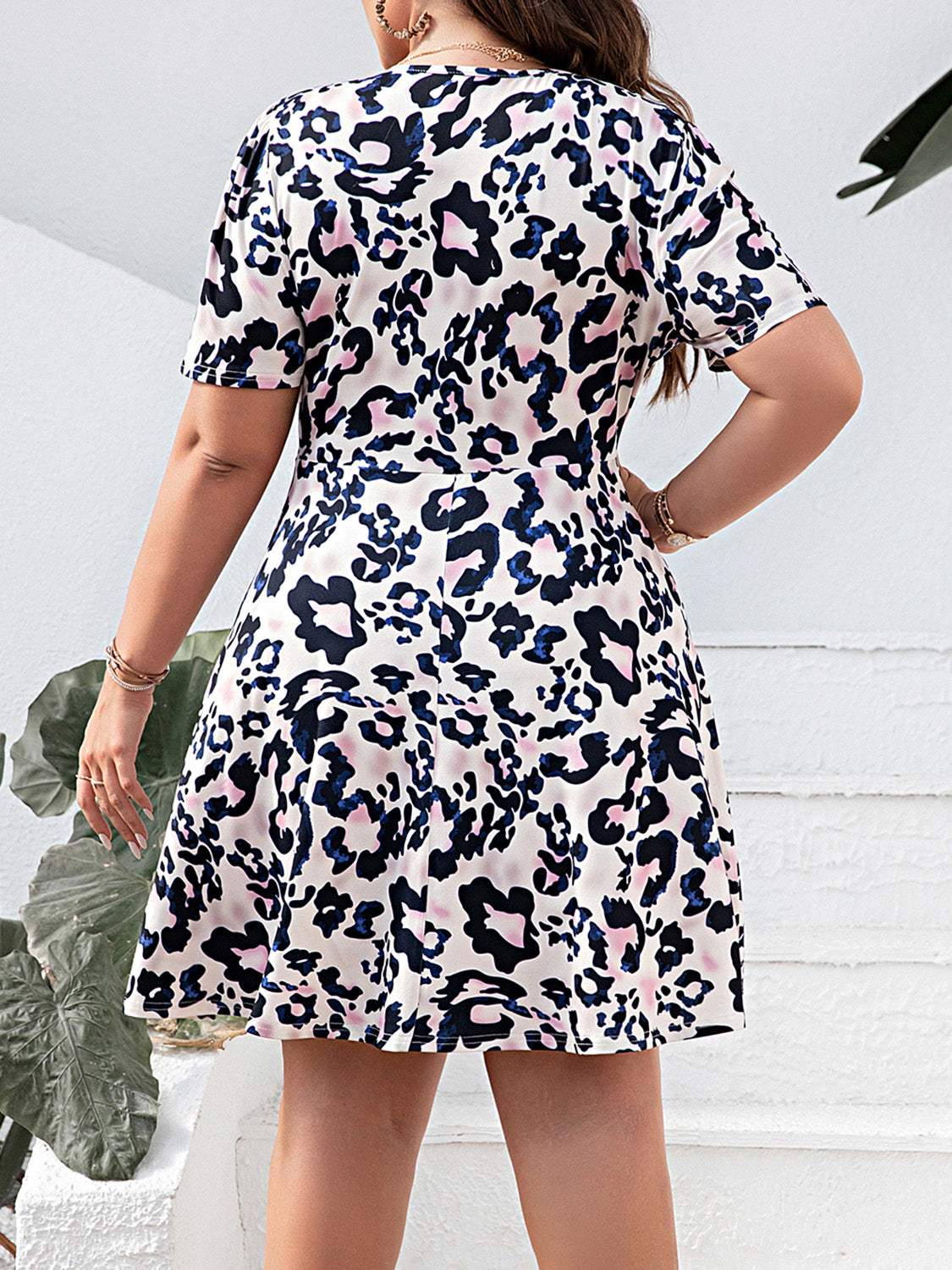 Plus Size Leopard Surplice Mini Dress Casual Dresses - Tophatter Daily Deals