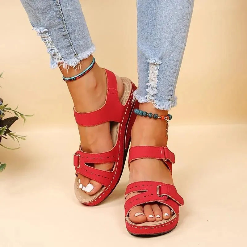 Supportive Orthopedic Sandals for Women – Gel Cushion, Adjustable Fit – Black Red Orthopedic Sandals - Tophatter Daily Deals