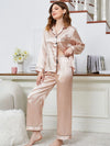 Lapel Collar Long Sleeve Top and Pants Pajama Set Loungewear Sets - Tophatter Daily Deals