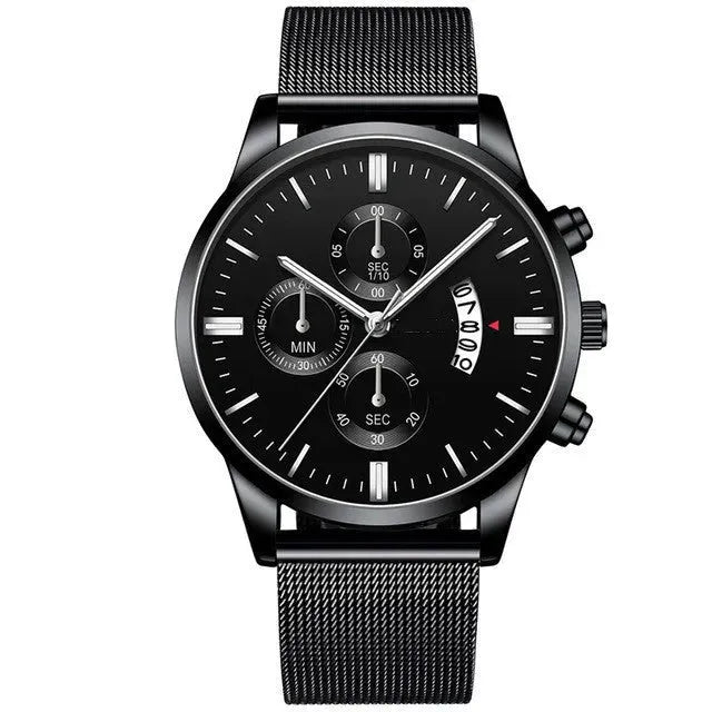 Mens Business Luxury Watches For Men Mesh Band Quartz Watch Black Silver Watches - Tophatter Daily Deals