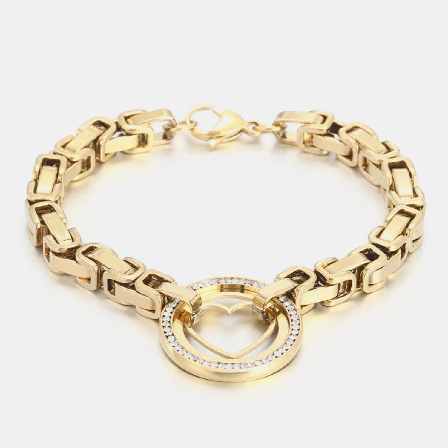 Stainless Steel Inlaid Zircon Cutout Heart Bracelet Gold One Size Bracelets - Tophatter Daily Deals