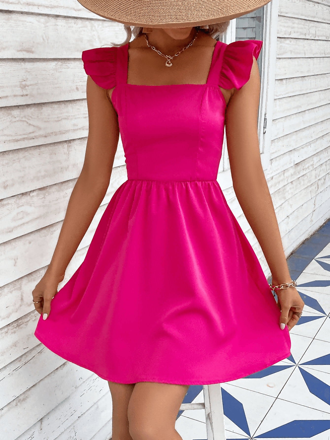 Ruffled Square Neck Dress Casual Dresses - Tophatter Daily Deals