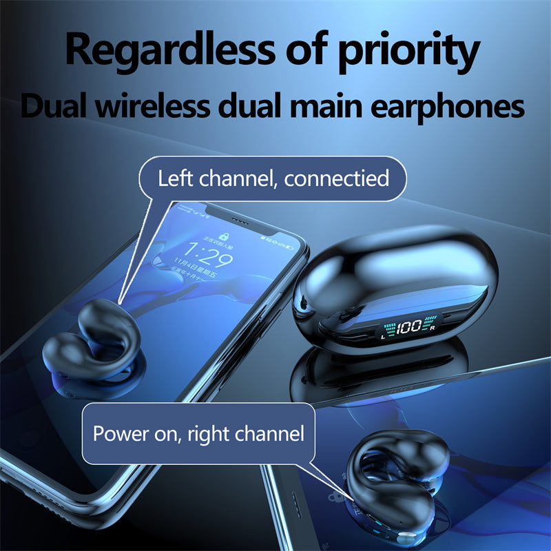Bone Conduction Headphones TWS Earbuds Ear Clip Bluetooth 5.3 Touch Wireless Earphone In-Ear Bass HIFI Sports Headset 0 - Tophatter Daily Deals