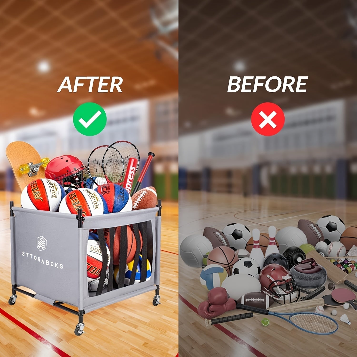 Ball Storage Cart with Wheels Sport Equipments - Tophatter Daily Deals