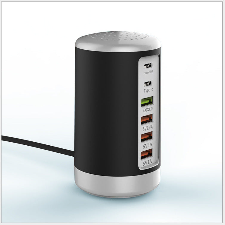 6-port Cylindrical Adapter 65W High-power Fast Charge Black 0 - Tophatter Daily Deals