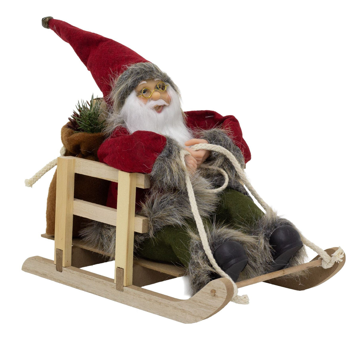 Traditional Santa Claus on Wooden Sleigh | Rustic Father Christmas Figurine Ornament - Tophatter Daily Deals