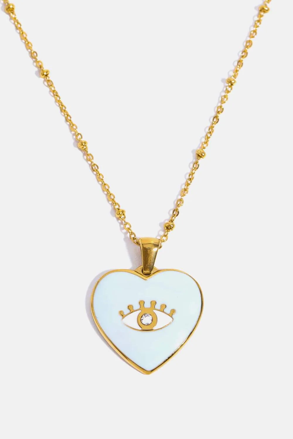 Heart & Evil Eye Shape 18K Gold Plated Pendant Necklace Pastel Blue One Size Necklaces - Tophatter Daily Deals
