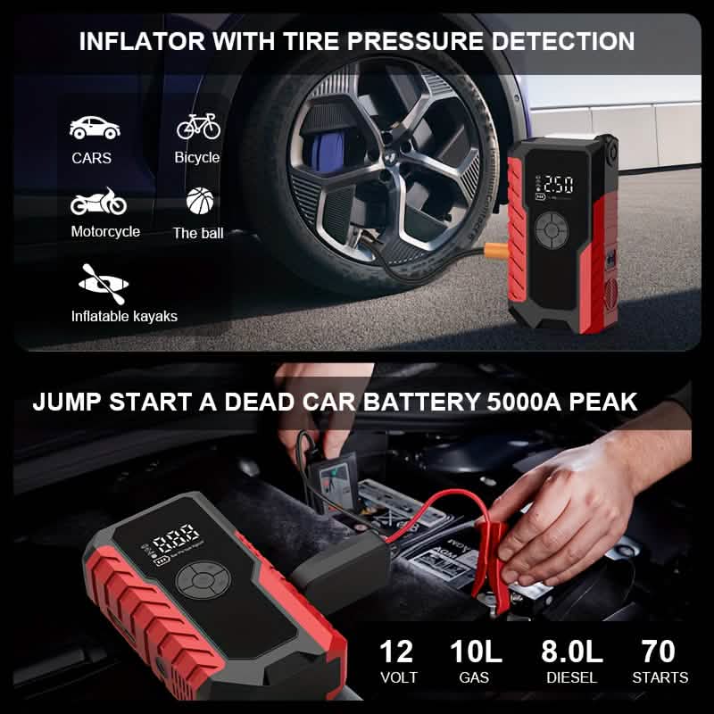 Portable 12V Car Jump Starter, Battery Charger, Air Pump (LED Display) Automotive - Tophatter Daily Deals