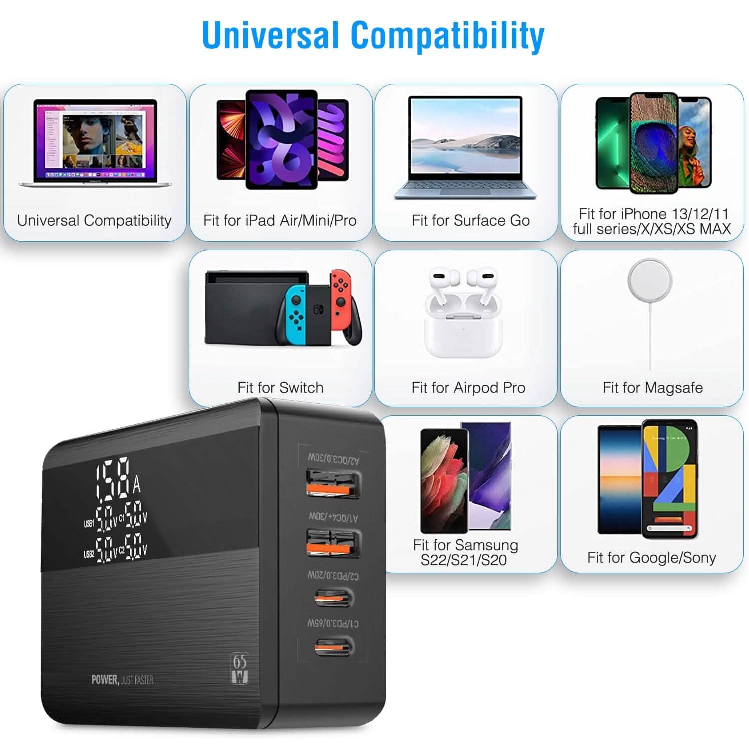 65W 4 USB Port Fast Wall Charger Mobile Accessories - Tophatter Daily Deals