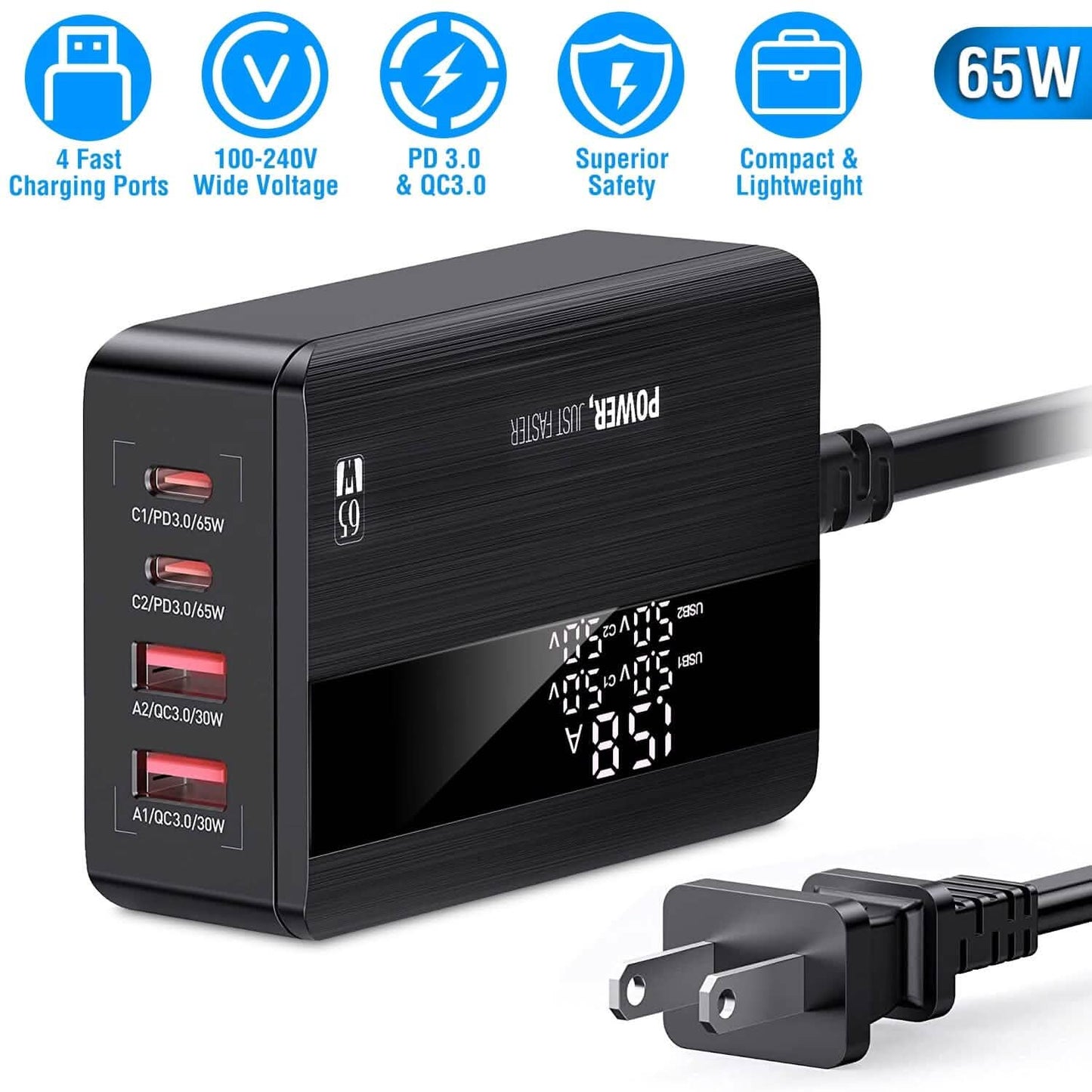 65W 4 USB Port Fast Wall Charger Mobile Accessories - Tophatter Daily Deals