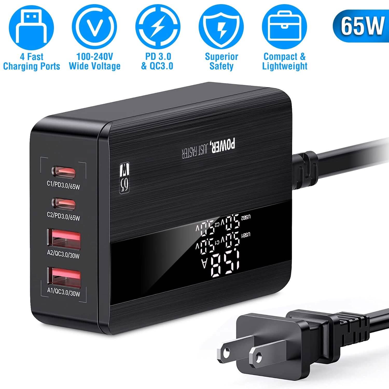 65W 4 USB Port Fast Wall Charger Mobile Accessories - Tophatter Daily Deals