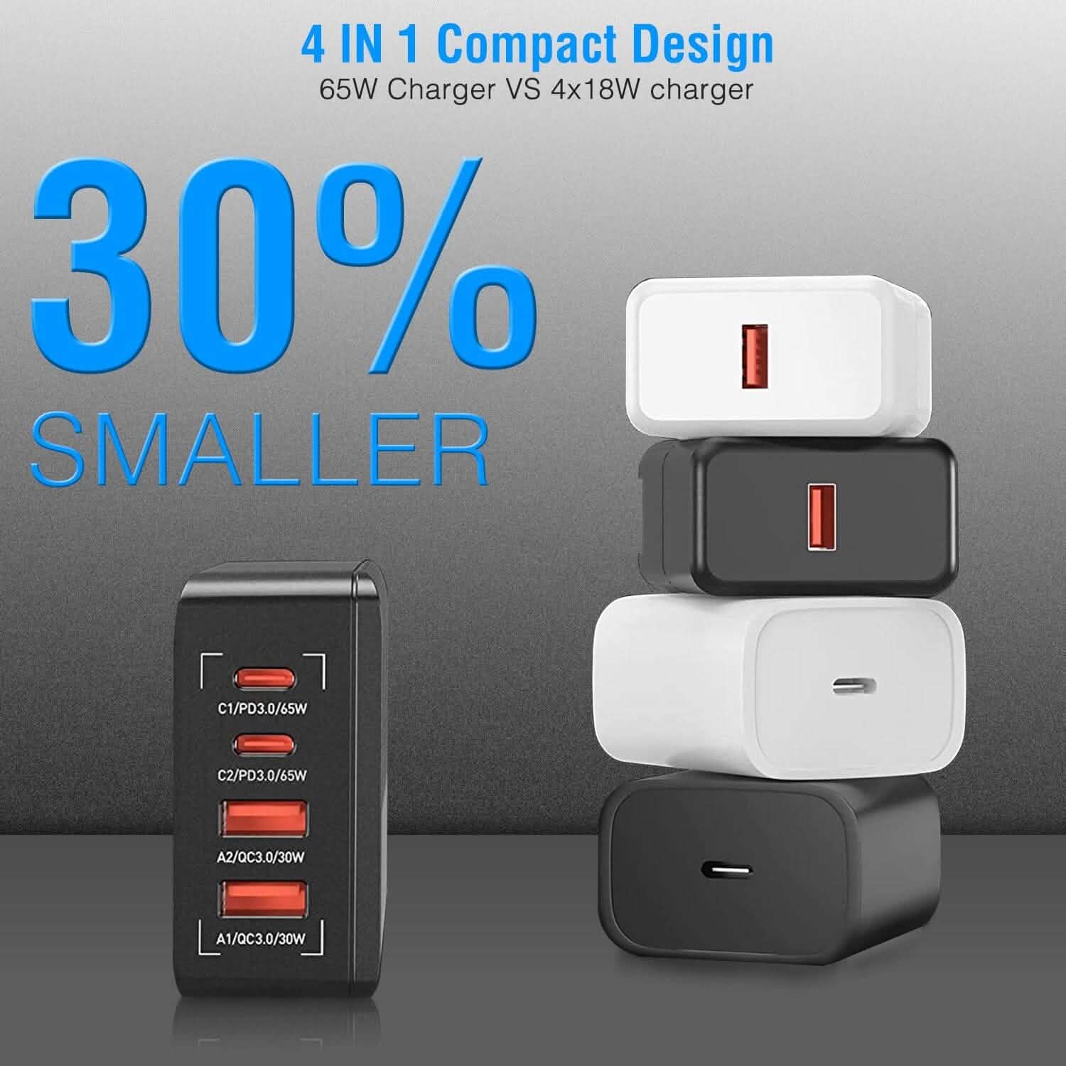 65W 4 USB Port Fast Wall Charger Mobile Accessories - Tophatter Daily Deals