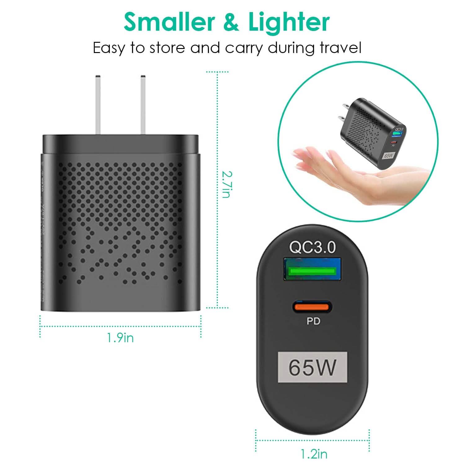 65W Type C Fast Wall Charger PD QC3.0 Adapter Mobile Accessories - Tophatter Daily Deals