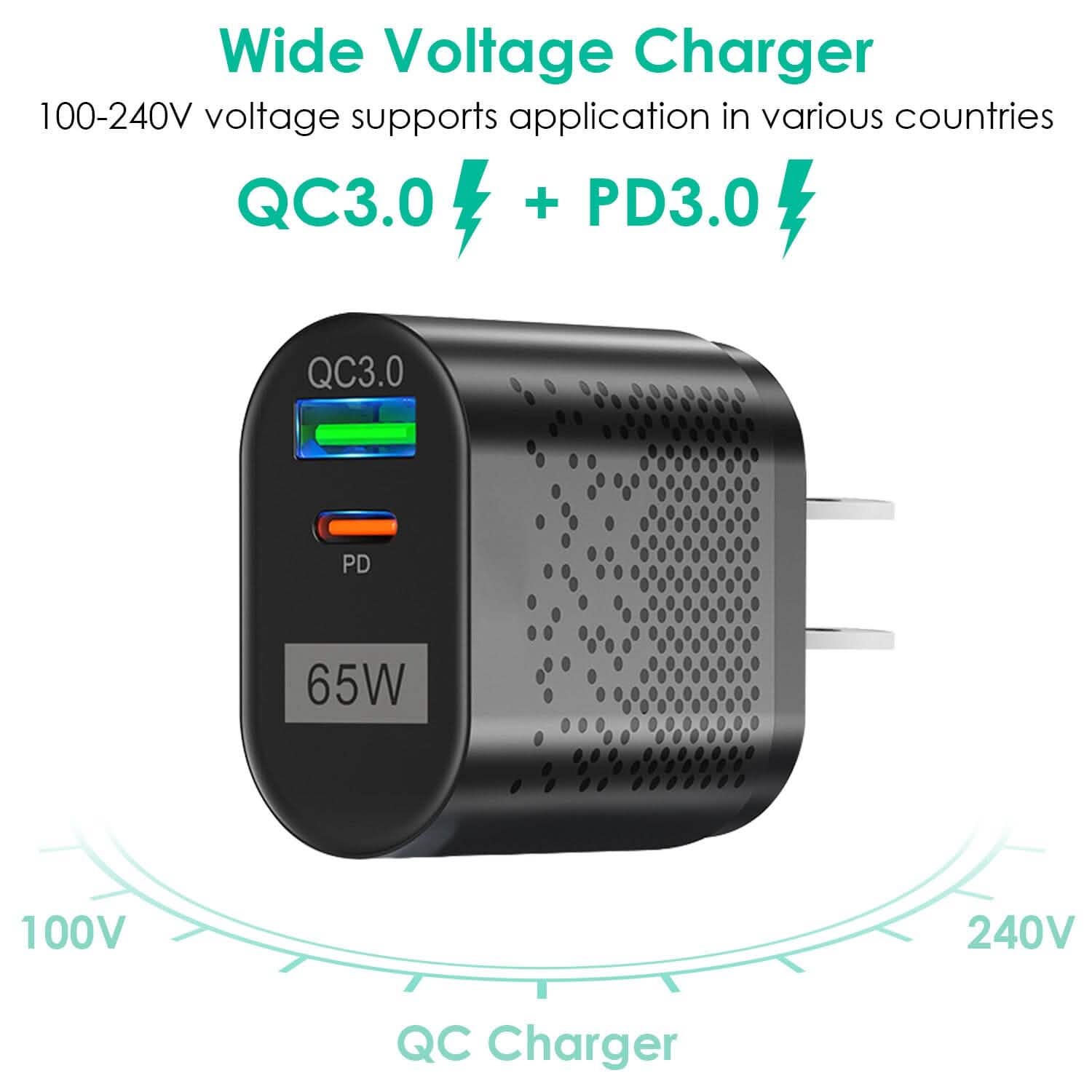 65W Type C Fast Wall Charger PD QC3.0 Adapter Mobile Accessories - Tophatter Daily Deals