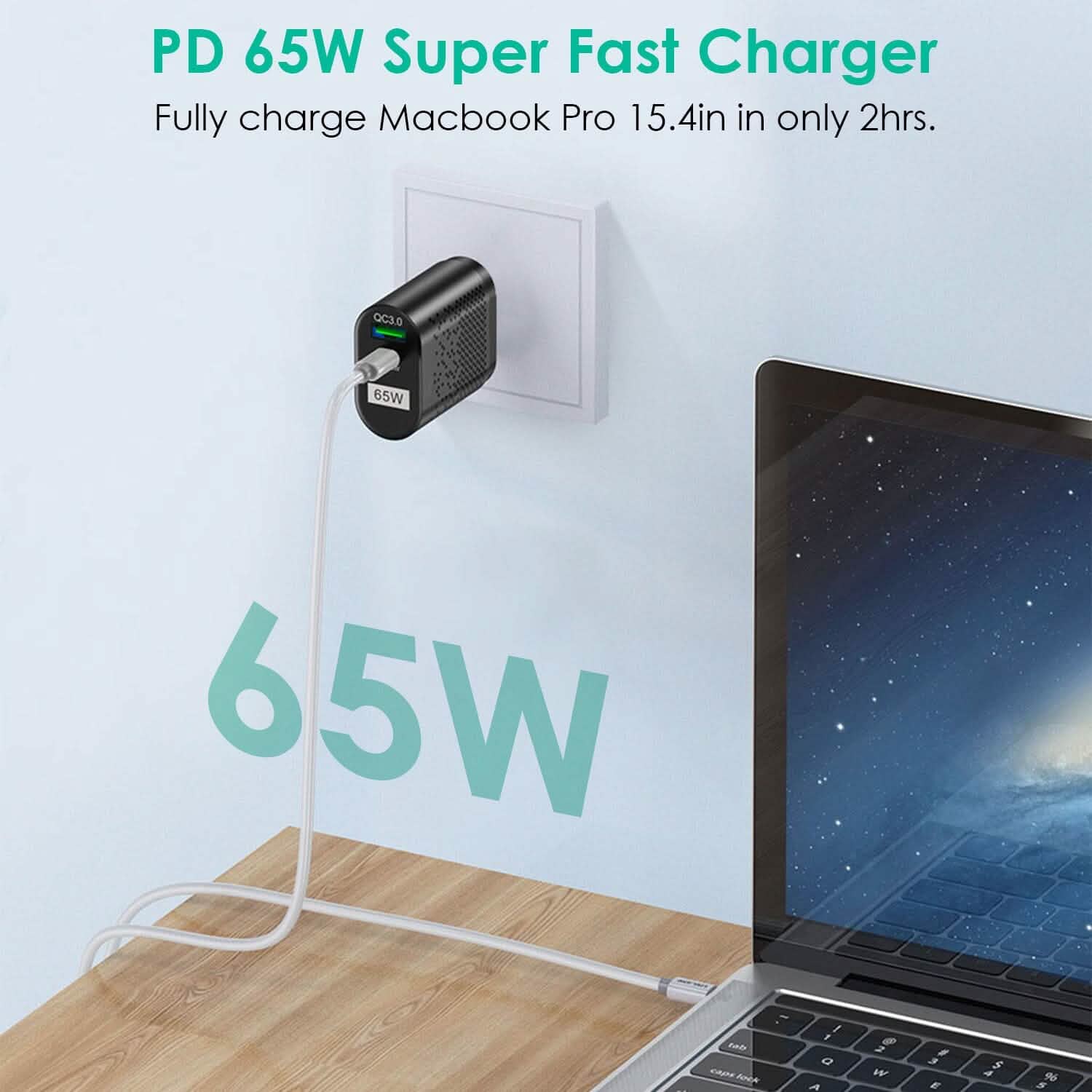 65W Type C Fast Wall Charger PD QC3.0 Adapter Mobile Accessories - Tophatter Daily Deals