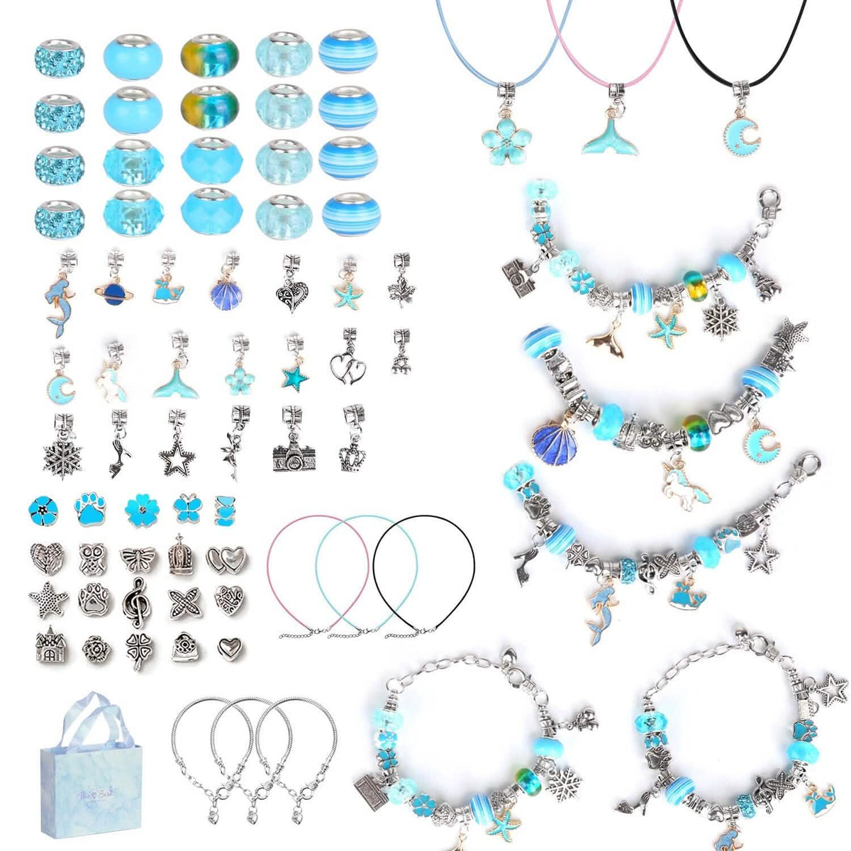66-Pieces: Charm Bracelet Making Kit Blue Toys & Games - Tophatter Daily Deals