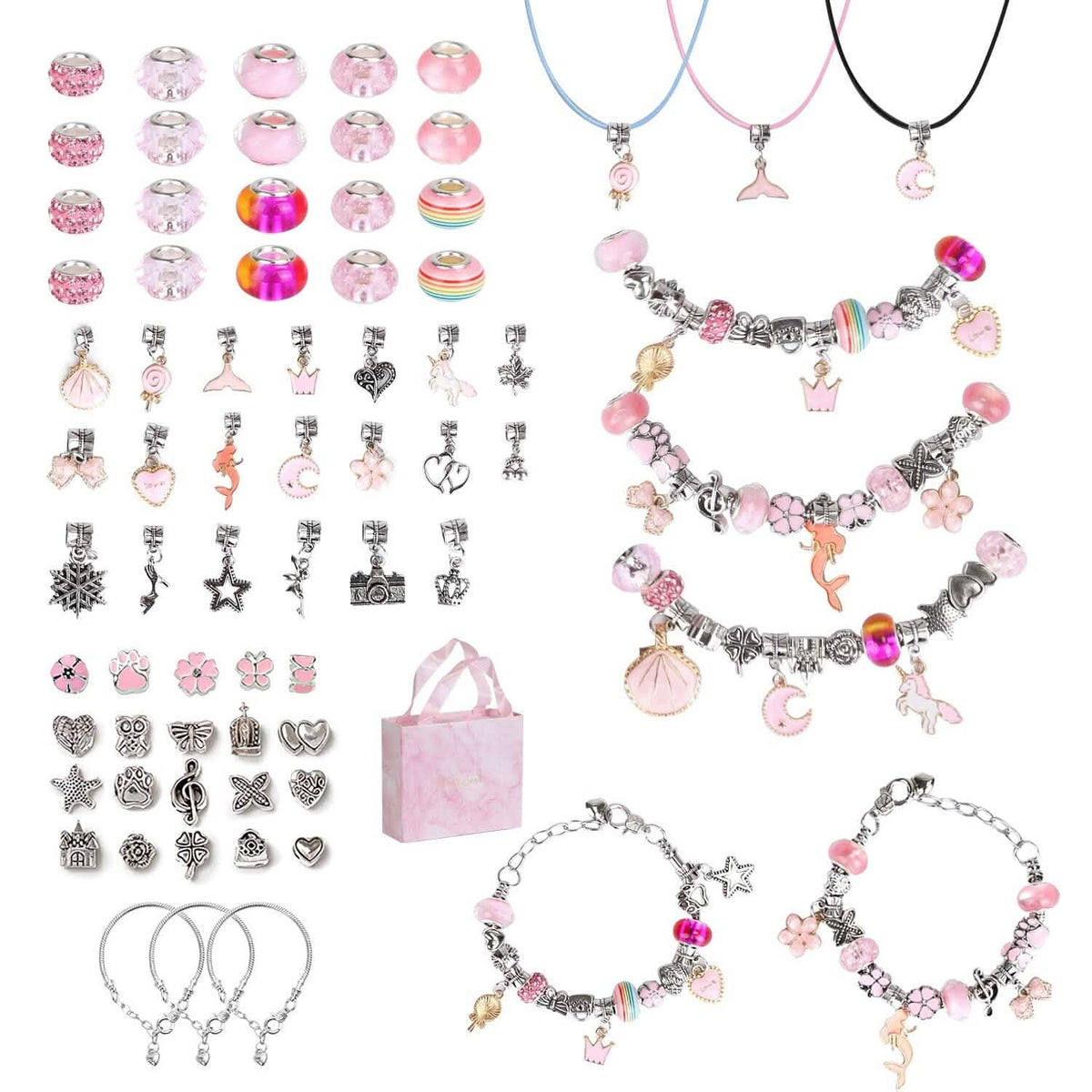 66-Pieces: Charm Bracelet Making Kit Pink Toys & Games - Tophatter Daily Deals