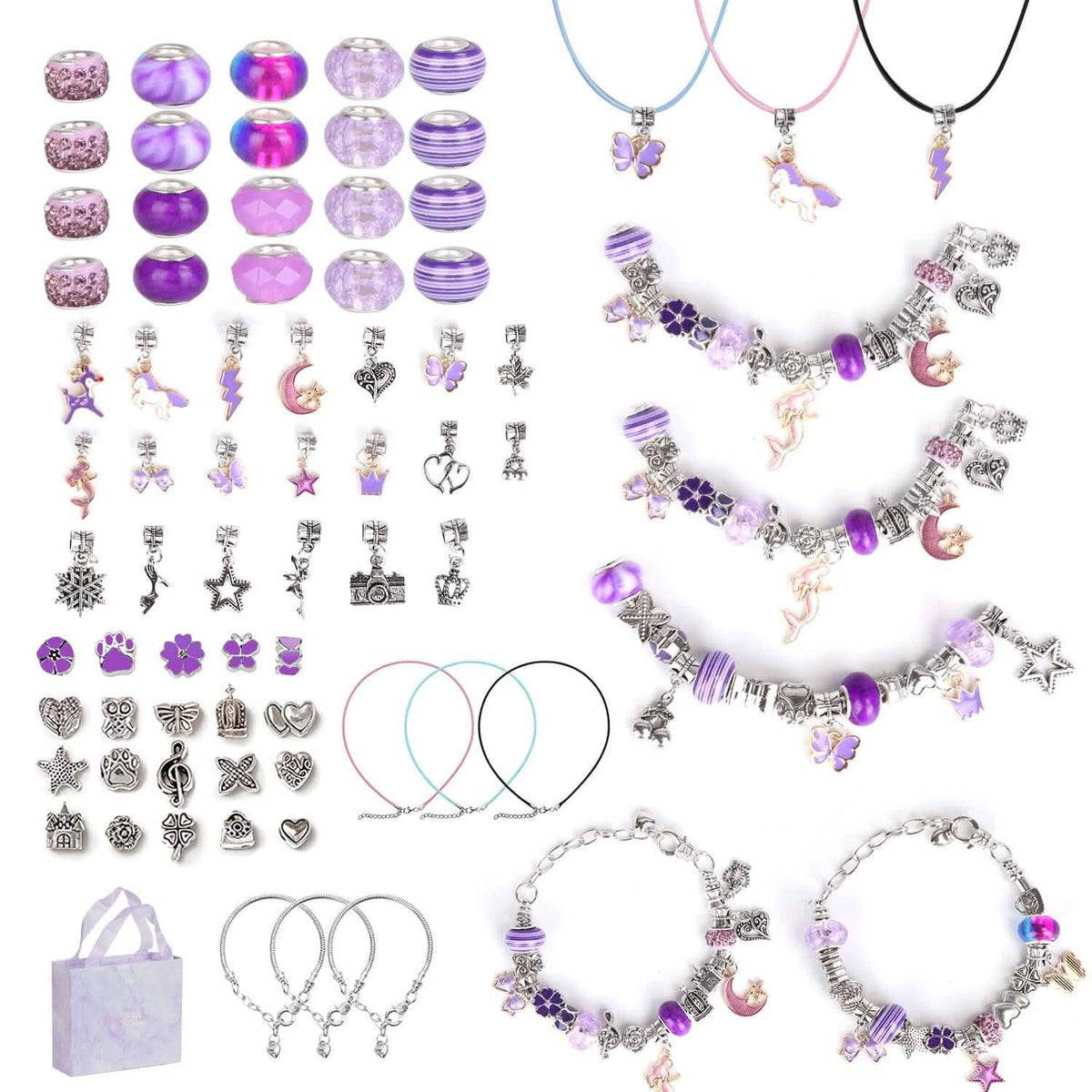 66-Pieces: Charm Bracelet Making Kit Purple Toys & Games - Tophatter Daily Deals