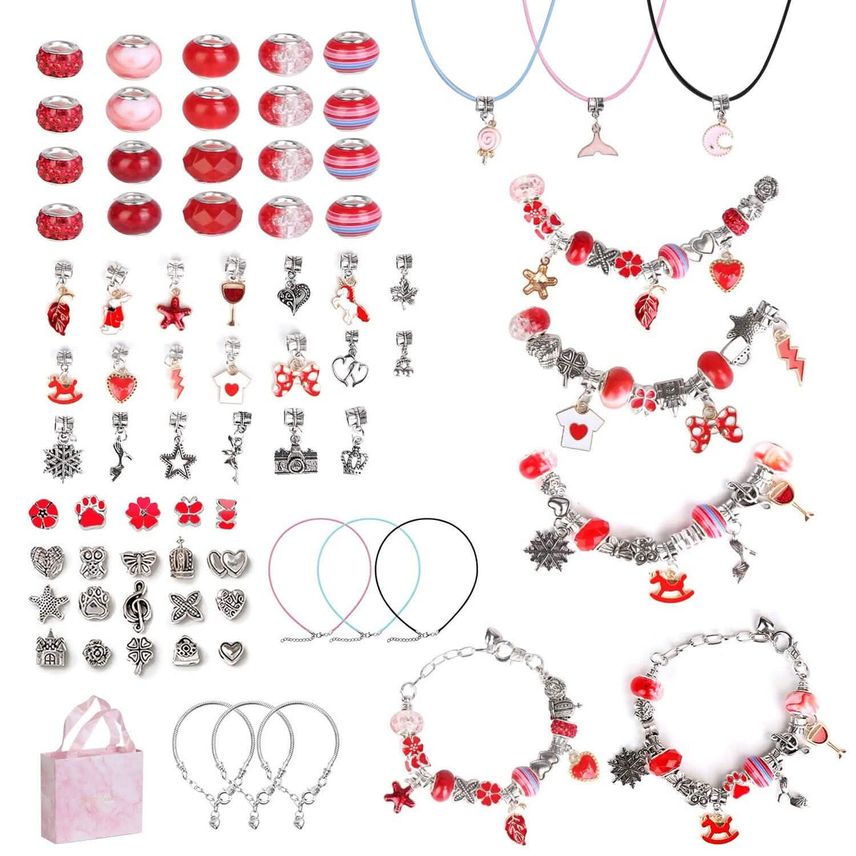 66-Pieces: Charm Bracelet Making Kit Red Toys & Games - Tophatter Daily Deals