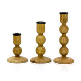 Set Of 3 Mango Wood Candlesticks | 3 Piece Rustic Dinner Candle Stick Holders Candlestick - Tophatter Daily Deals