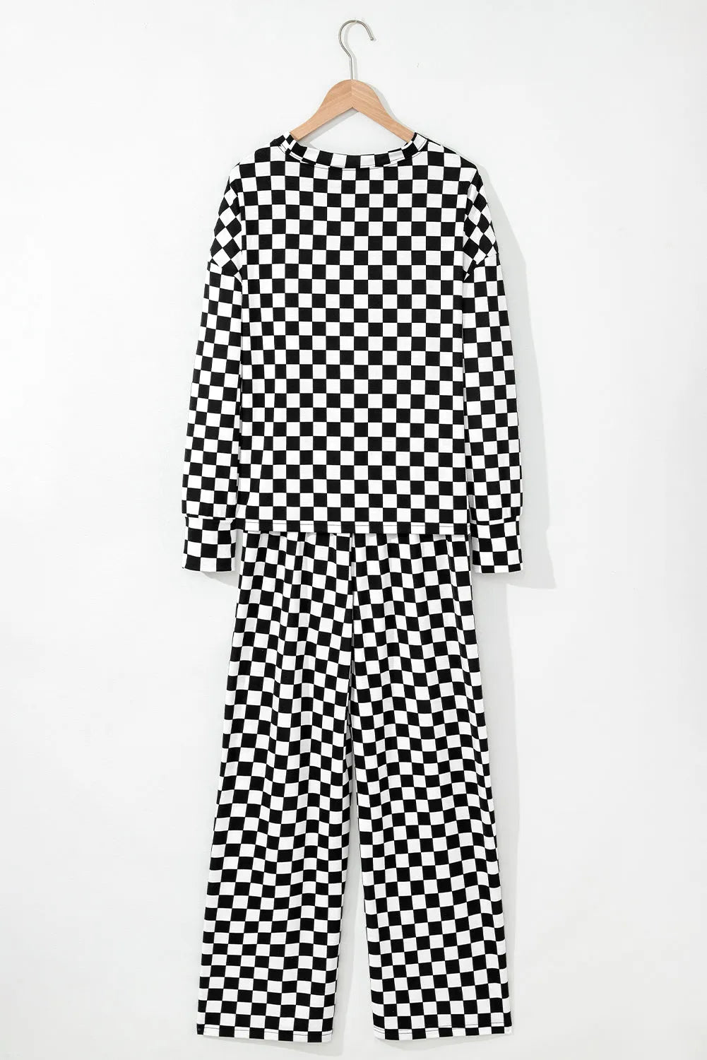 Black Checkered Print Long Sleeve Top and Pants Lounge Set Loungewear & Sleepwear/Loungewear - Tophatter Daily Deals