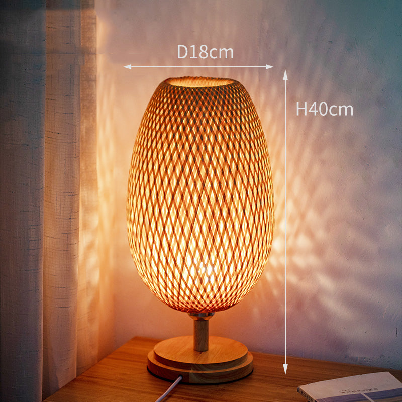 Bamboo Woven Table Lamp Japanese Style Zen Bedroom Living Room 18x40cm 0 - Tophatter Daily Deals