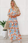 Tied Slit Printed Half Sleeve Maxi Dress Casual Dresses - Tophatter Daily Deals