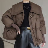 Insulating Women's Puffer Jacket - Short Boxy Fur Collar 3D Changing Face Moving Picture Frame - Tophatter Daily Deals