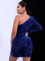 Sequin One-Shoulder Tulip Hem Bodycon Dress Cocktail Dresses - Tophatter Daily Deals