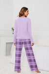 Round Neck Long Sleeve Top and Bow Plaid Pants Lounge Set Loungewear Sets - Tophatter Daily Deals