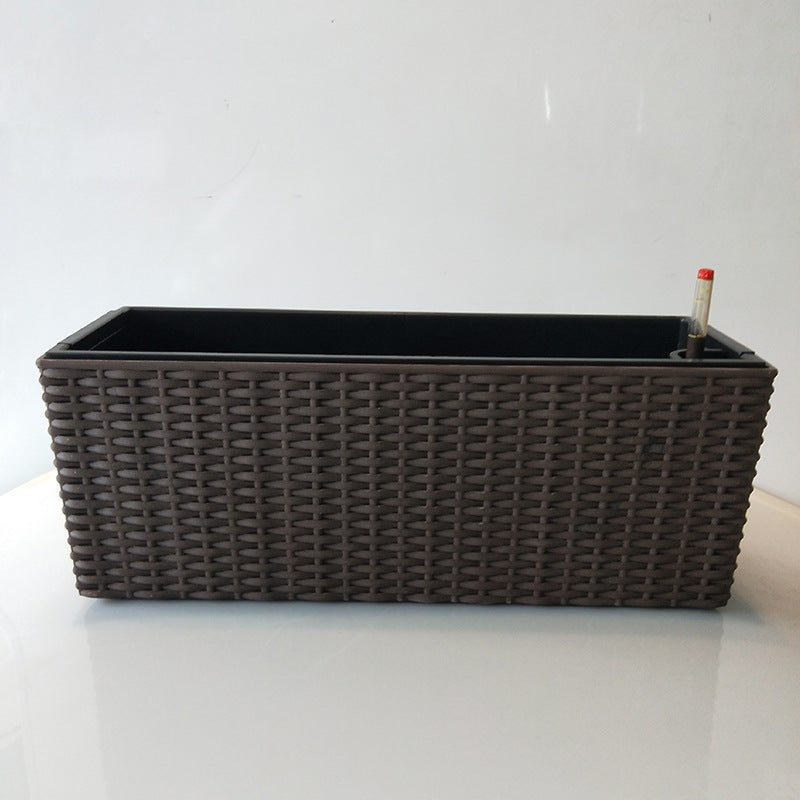 Balcony Rattan Long Flower Pot Automatic Water Feeding Lazy Flower Pot Large Planting Basin Rattan Coffee 0 - Tophatter Daily Deals