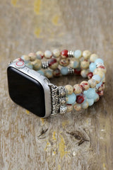Synthetic Imperial Jasper Beaded Watchband Bracelet Cream Bracelets - Tophatter Daily Deals