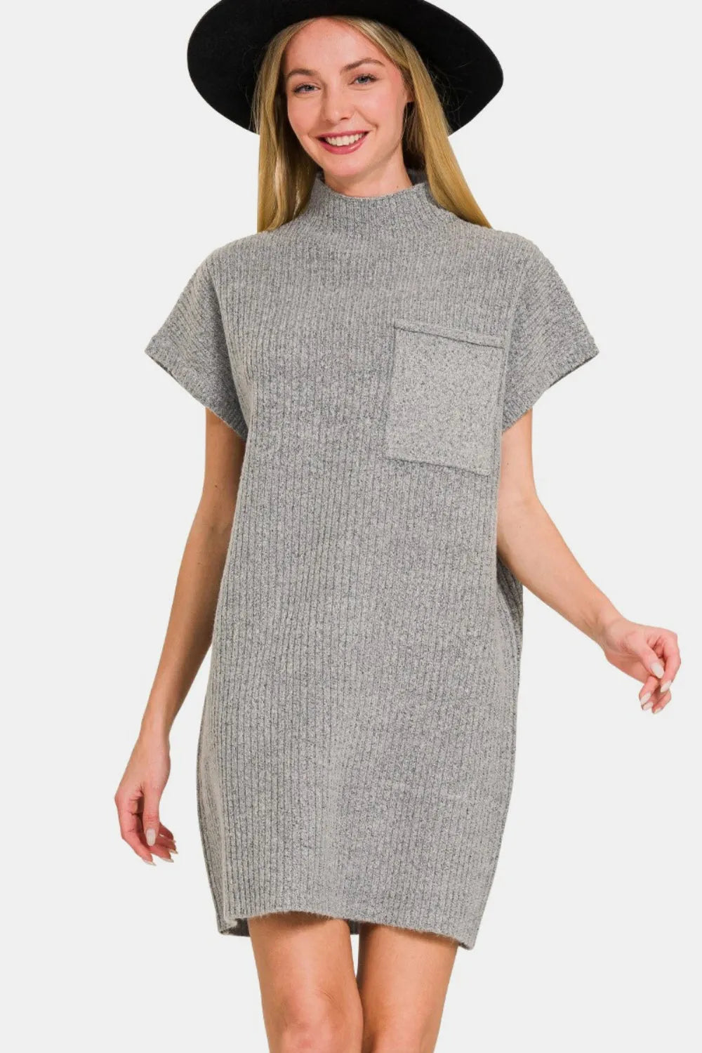 Zenana Short Sleeve Sweater Mini Dress Grey Casual Dresses - Tophatter Daily Deals