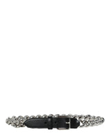 Alexander McQueen Chain-Trimmed Leather Belt Black Belts - Tophatter Daily Deals