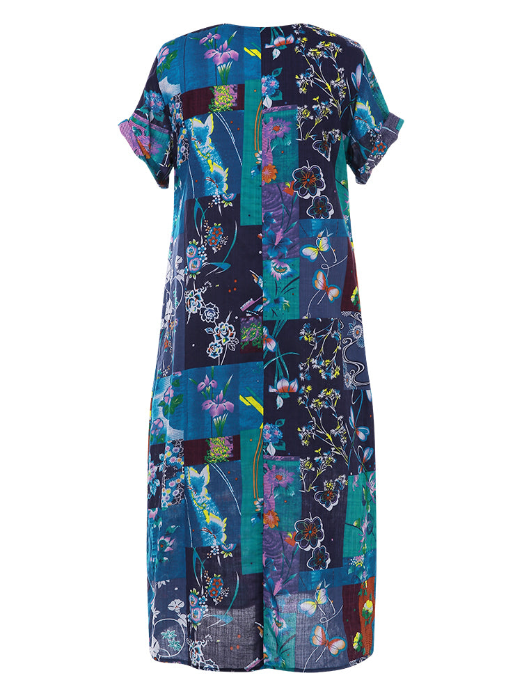 Bohemian Print Short Sleeve Summer Plus Size Dress Maxi Dresses - Tophatter Daily Deals