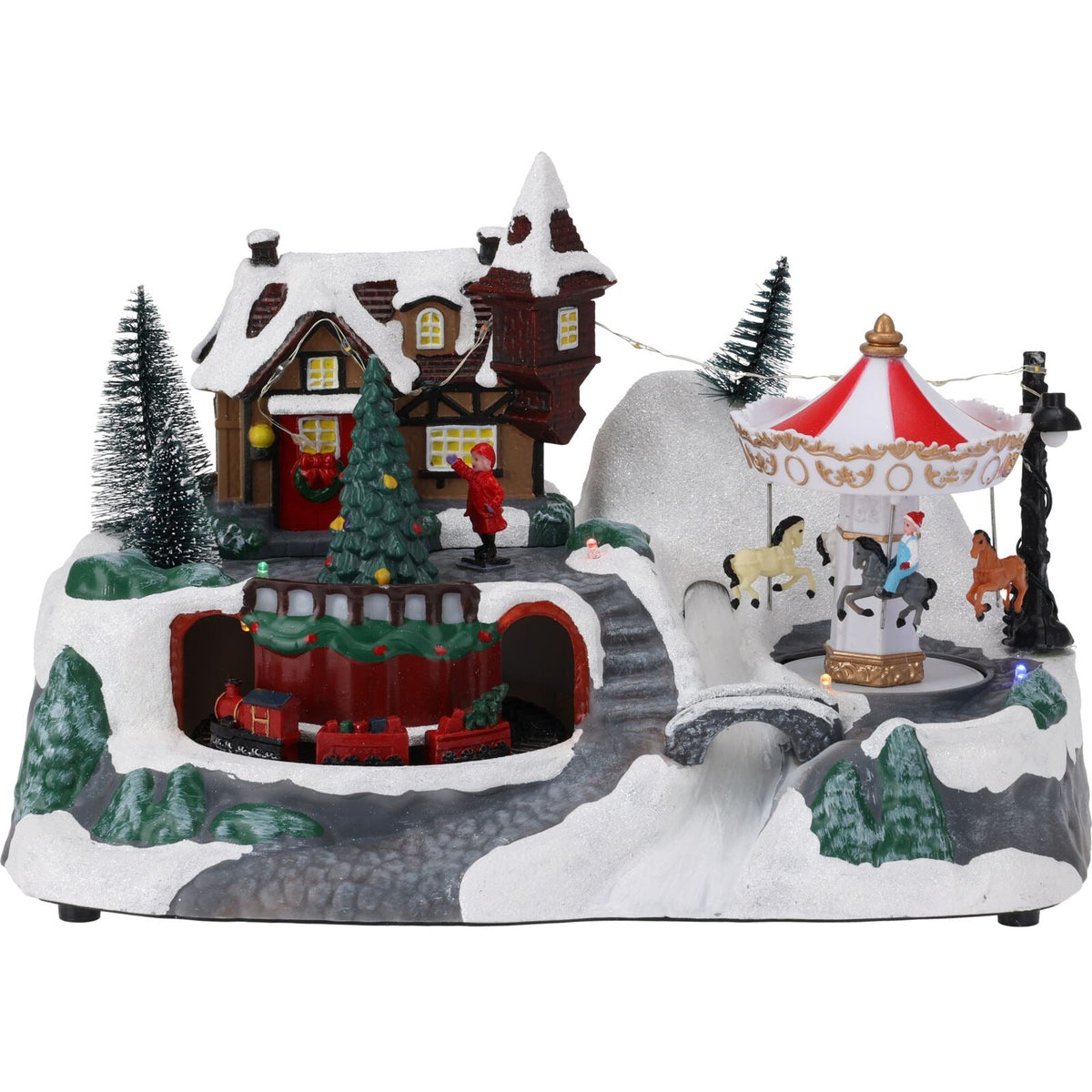 Light-up Christmas Village Scene | Illuminated LED Ornament with Movement Ornament - Tophatter Daily Deals
