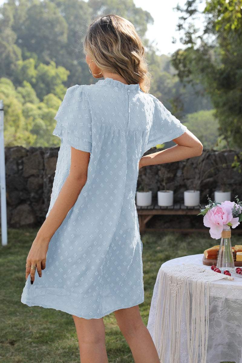 Swiss Dot Round Neck Flutter Sleeve Dress Casual Dresses - Tophatter Daily Deals