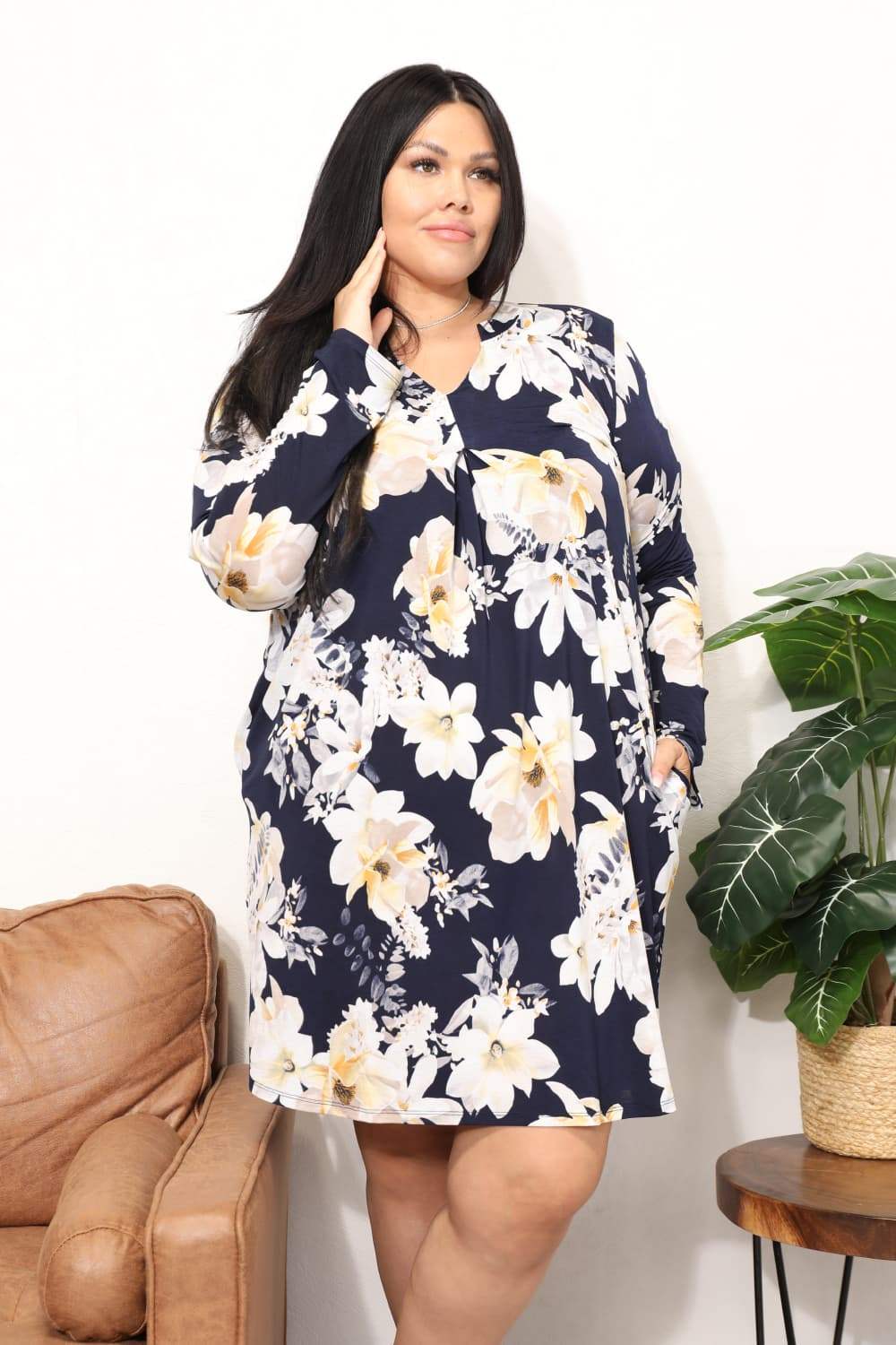 Sew In Love Full Size Flower Print Shirt Dress Navy Casual Dresses - Tophatter Daily Deals