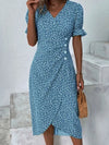 Full Size Printed Surplice Flounce Sleeve Midi Dress Casual Dresses - Tophatter Daily Deals