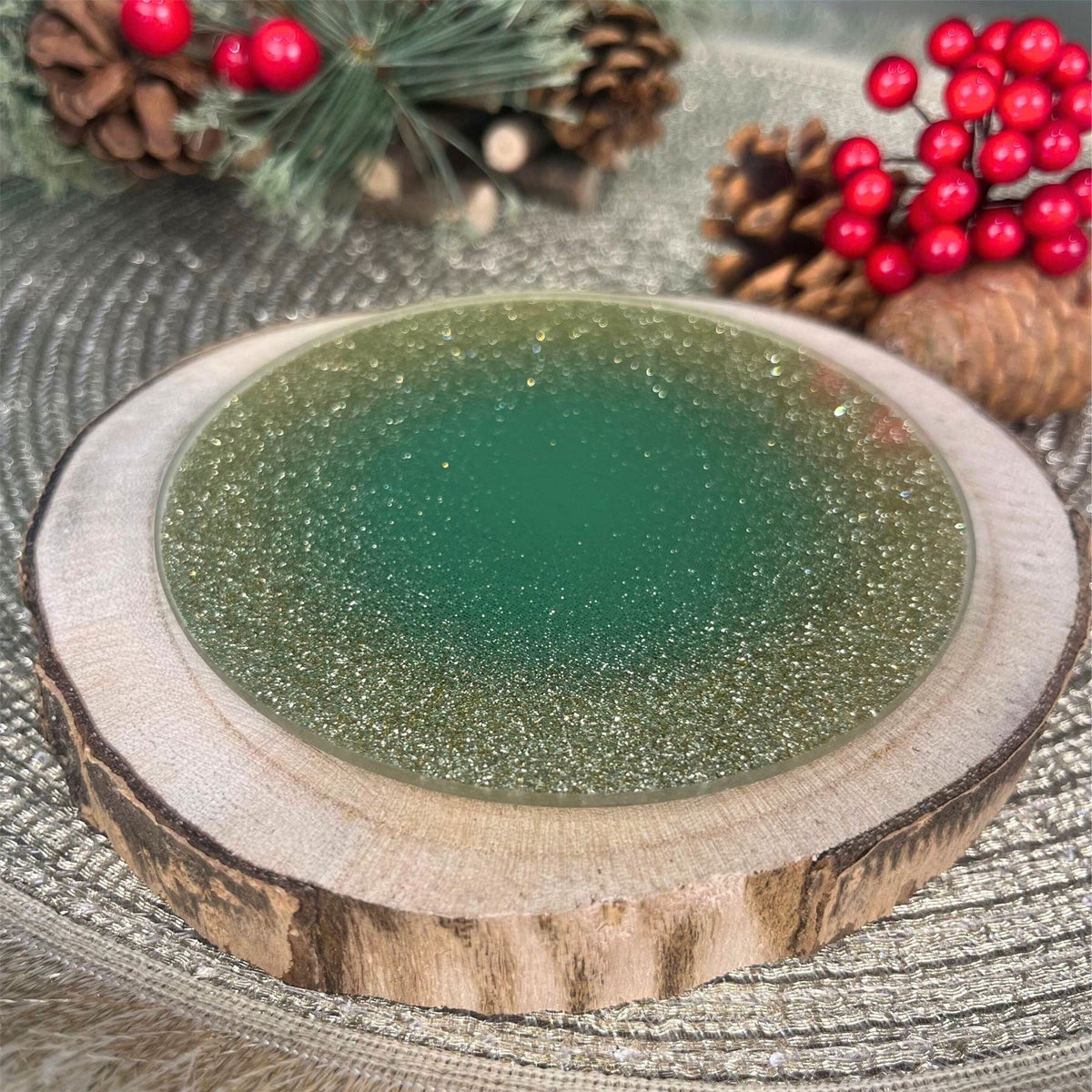 Champagne Gold Swirl Glass Glitter Coaster | Round Mirrored Candle Plate - 10cm Coaster - Tophatter Daily Deals
