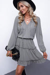 Frill Tie Neck Balloon Sleeve Dress Casual Dresses - Tophatter Daily Deals