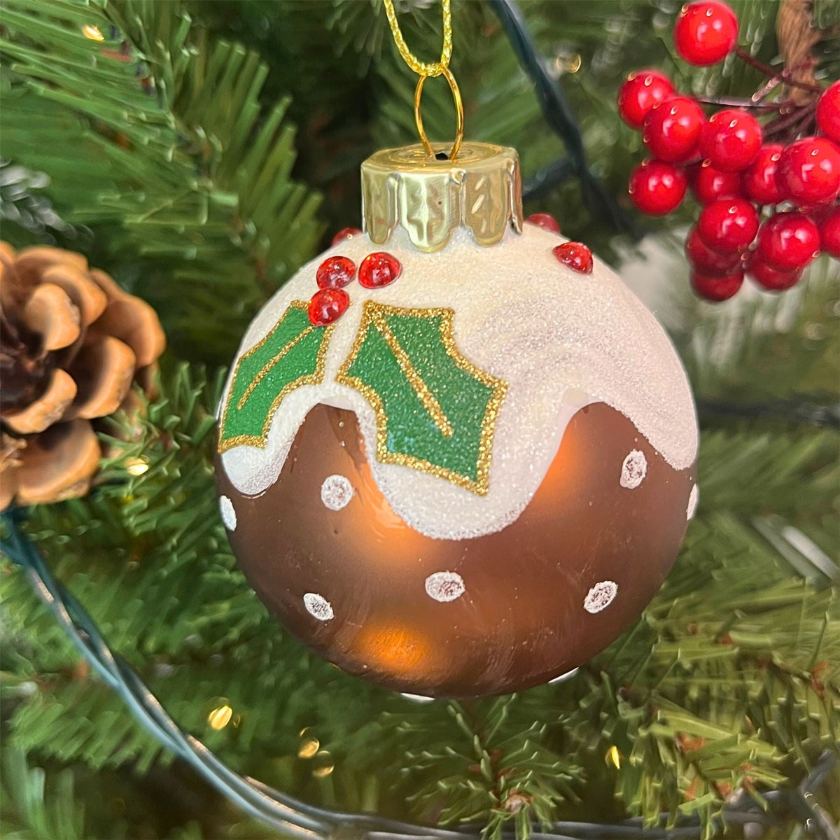 Christmas Pudding Bauble | Novelty Hanging Ornament for Christmas Tree - 6cm Baubles - Tophatter Daily Deals