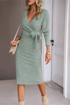 Surplice Neck Tied Ribbed Dress Casual Dresses - Tophatter Daily Deals