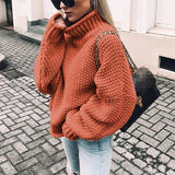 Oversized Women Turtleneck Sweater - Chunky Knit, Winter Orange 3D Changing Face Moving Picture Frame - Tophatter Daily Deals